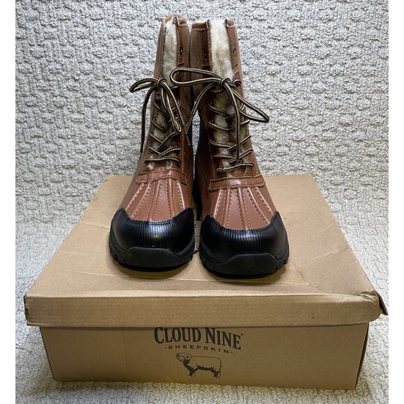 Cloud Nine Chestnut Brown Sheepskin Tundra Boots Womens 8 NIB NEW Box Lace UP - Picture 1 of 16